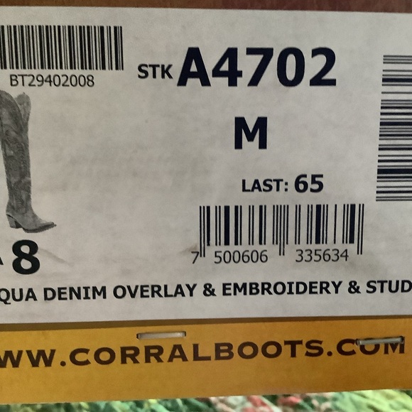 CORRAL Willow Over The Knee Black & Turquoise Western Boots ~3” Heel Inside Zip - Picture 15 of 16